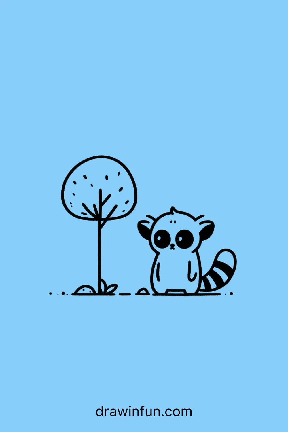 Lemur standing next to a tree easy drawing