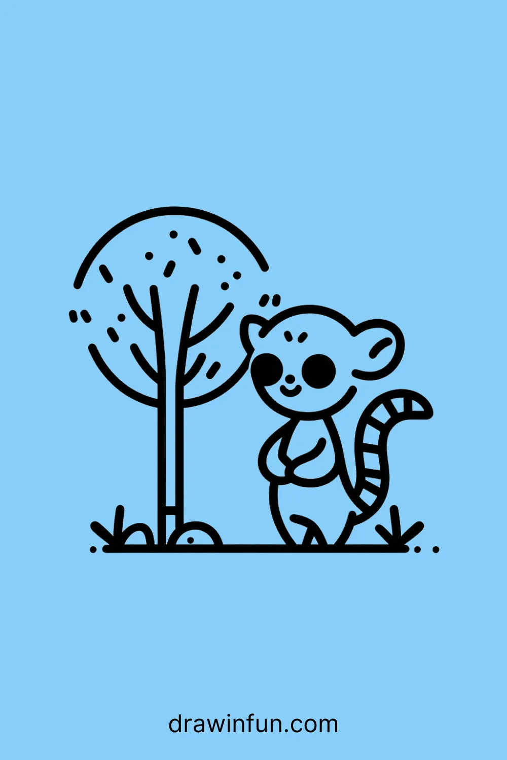 Lemur standing next to a tree easy drawing