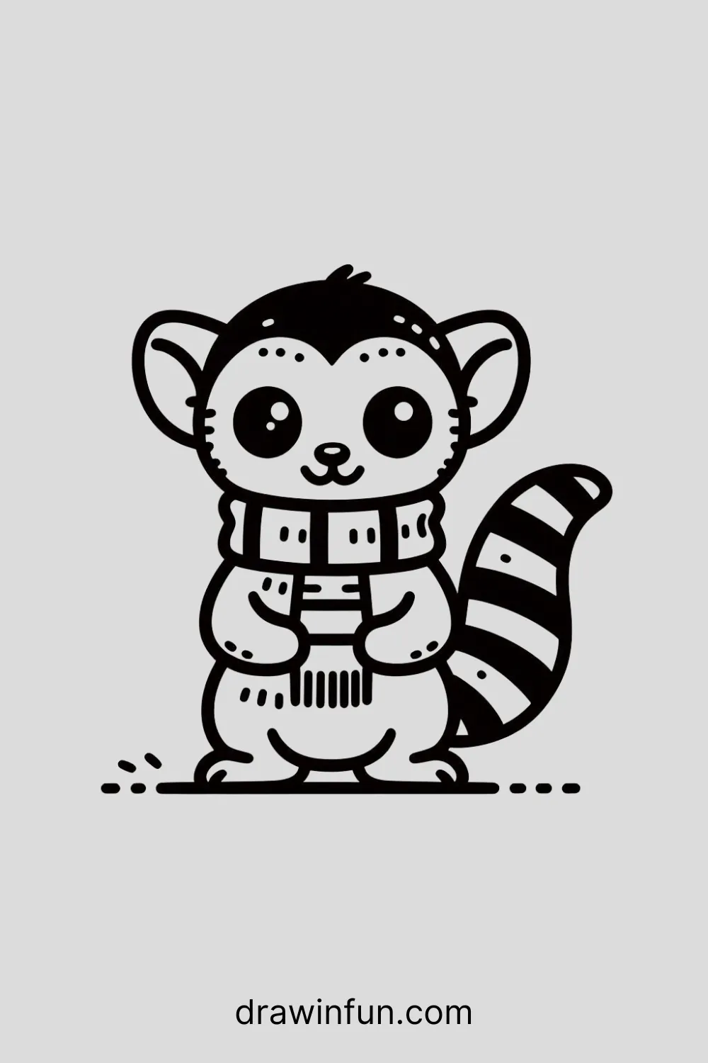 Lemur wearing a scarf easy drawing