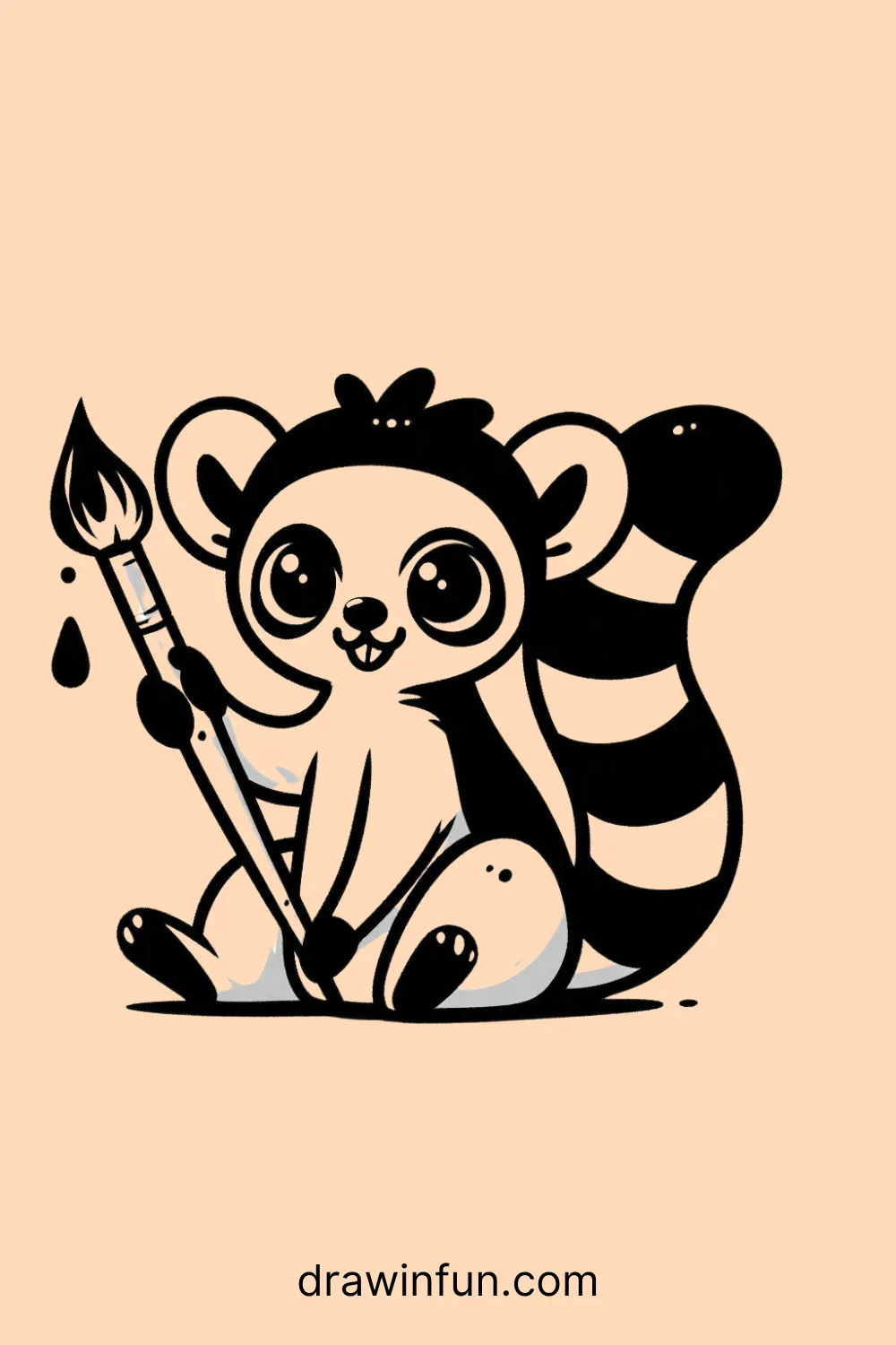 Lemur with a paint palette easy drawing