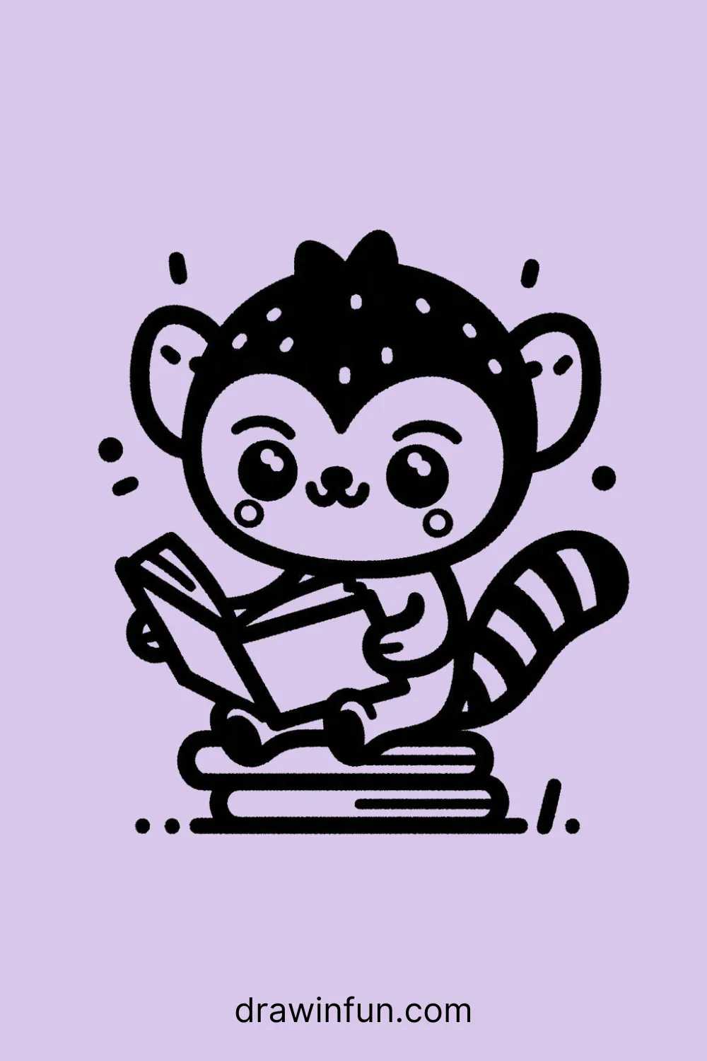 Lemur with a small book easy drawing