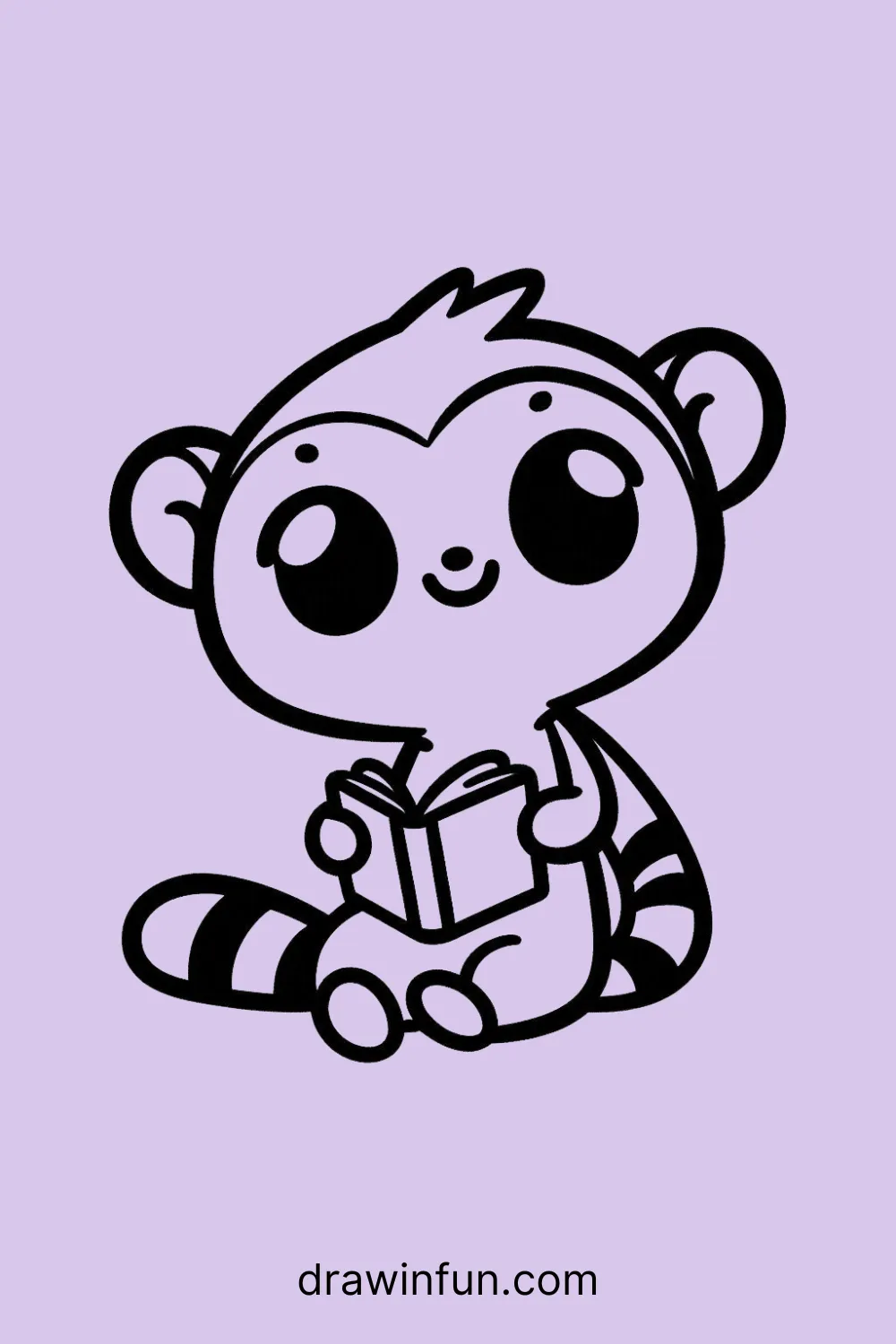 Lemur with a small book easy drawing