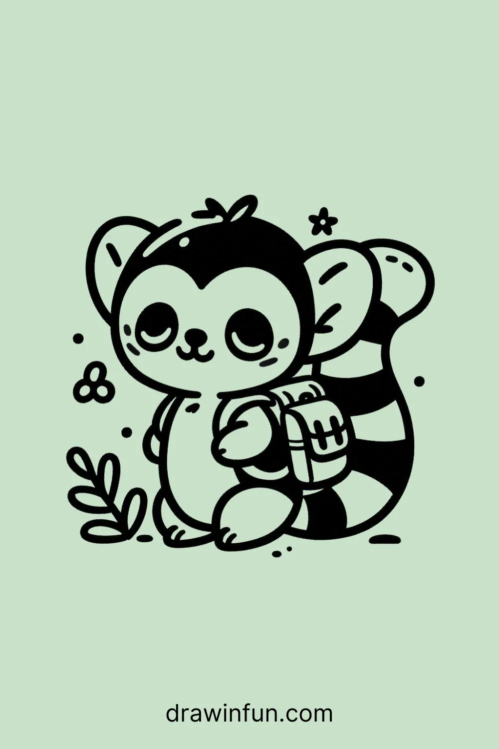 Lemur with a tiny backpack easy drawing