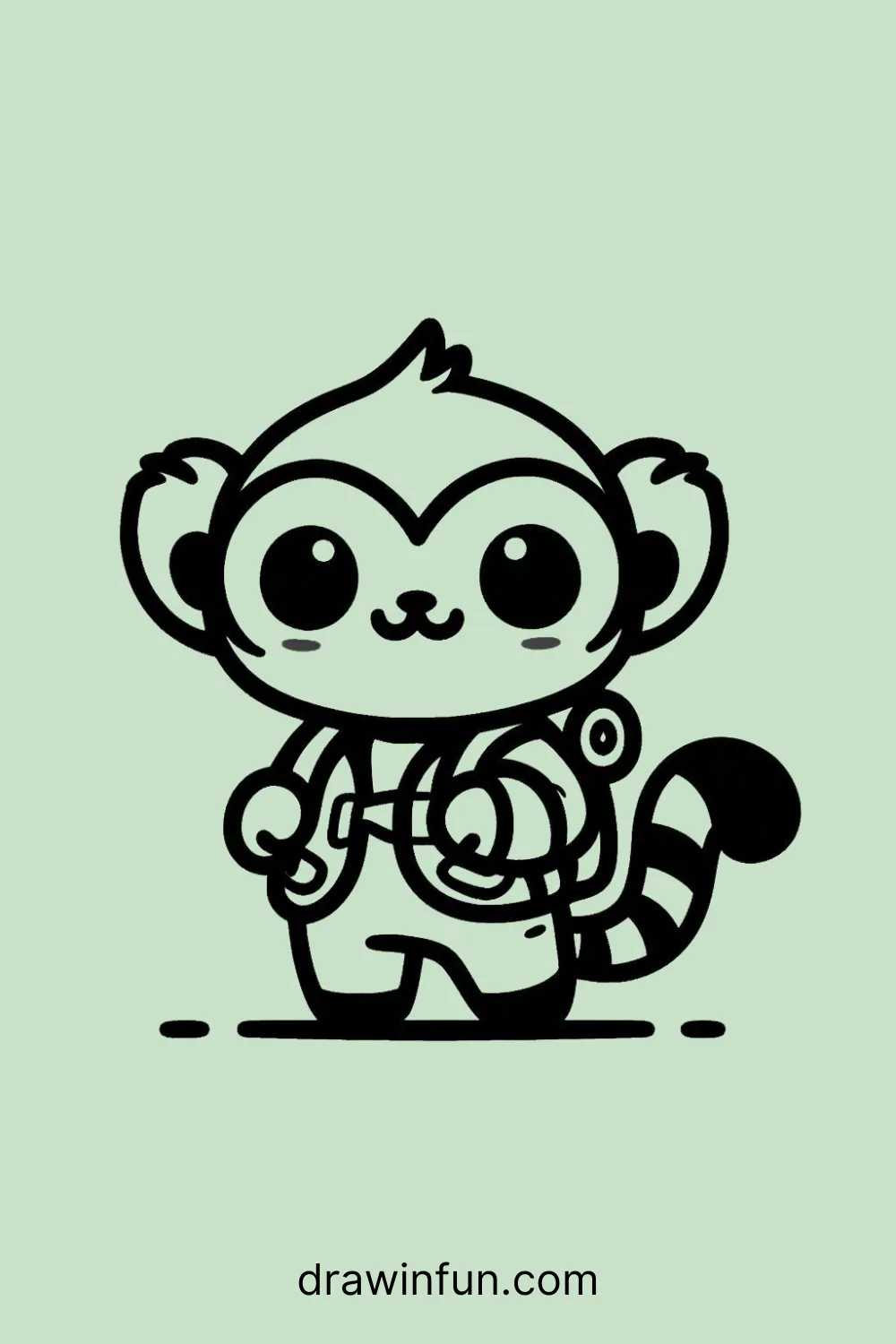 Lemur with a tiny backpack easy drawing