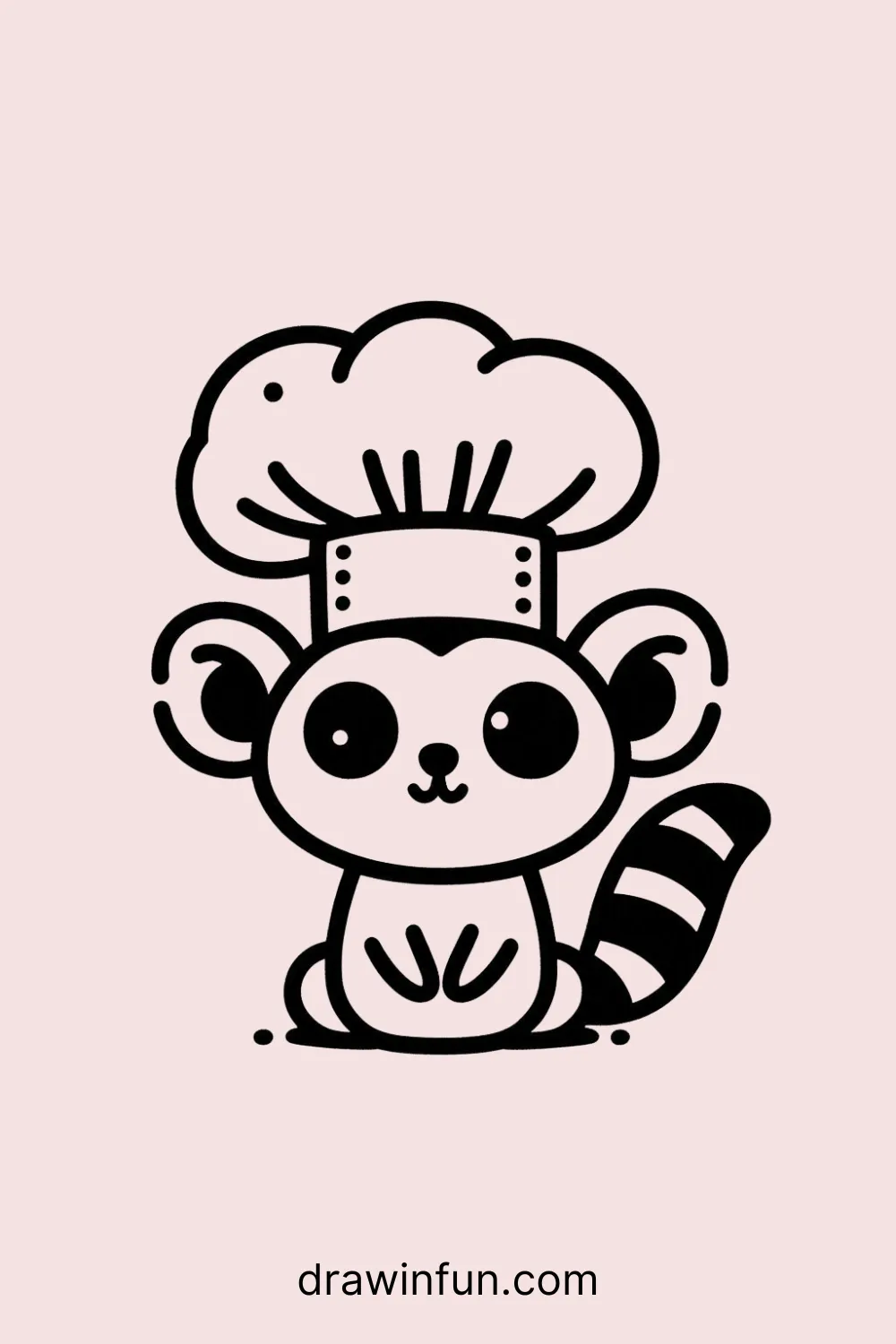 Lemur with a tiny chef's hat easy drawing