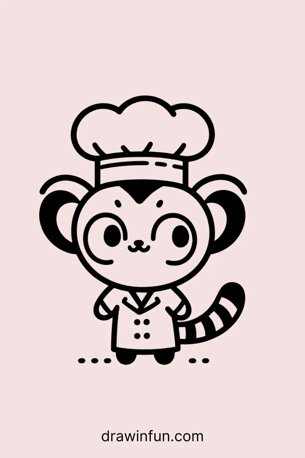 Lemur with a tiny chef's hat easy drawing