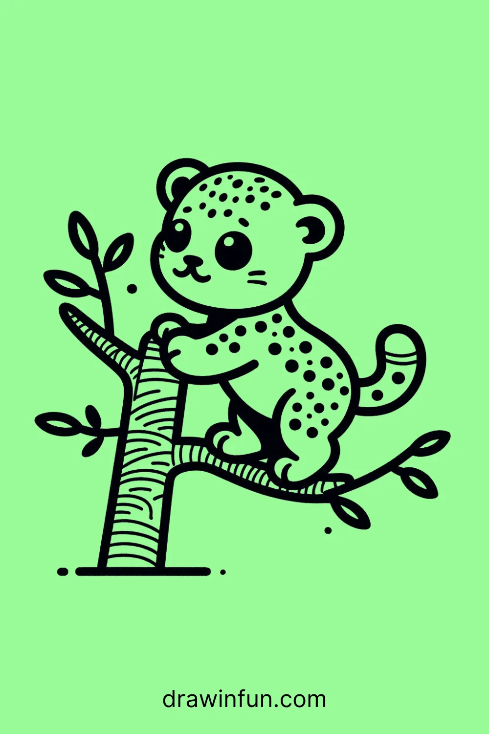 Leopard Climbing a Tree easy drawing