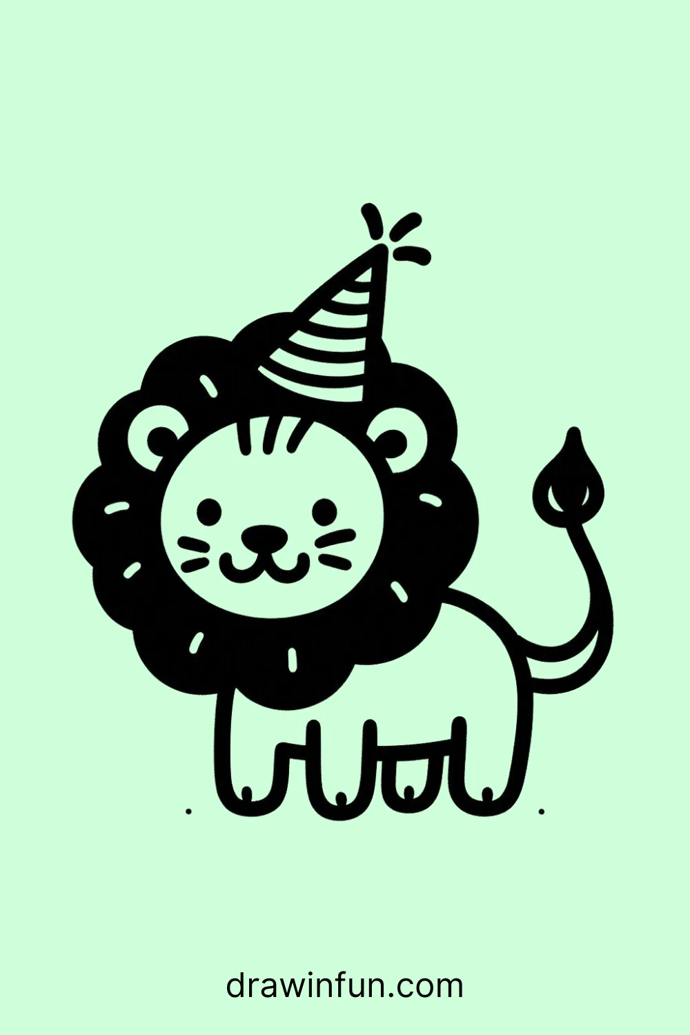 Lion with a Party Hat easy drawing