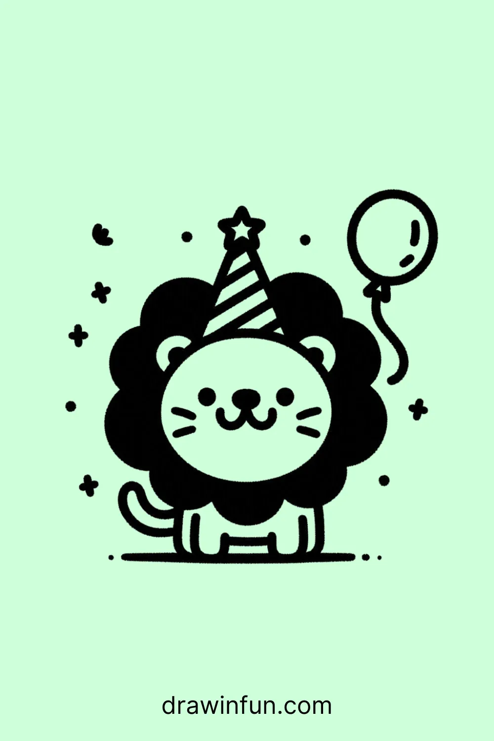 Lion with a Party Hat easy drawing