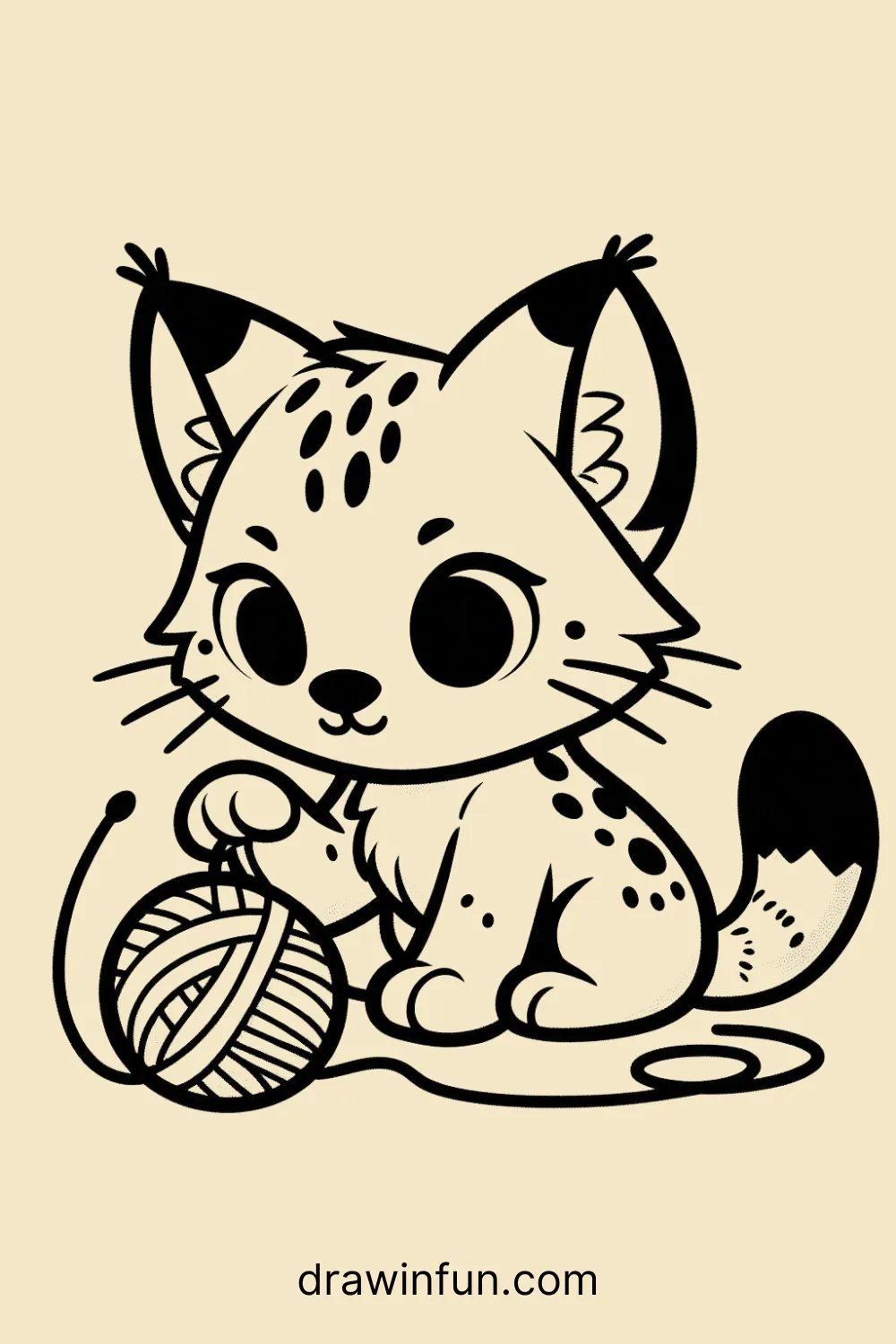 Lynx playing with a ball of yarn easy drawing