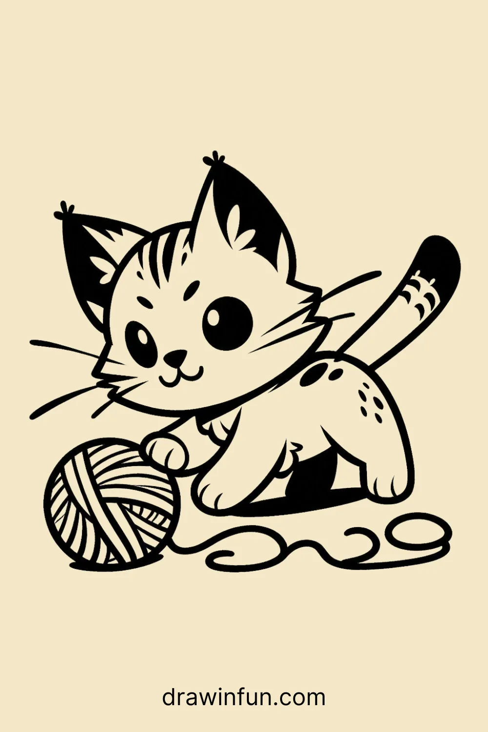 Lynx playing with a ball of yarn easy drawing