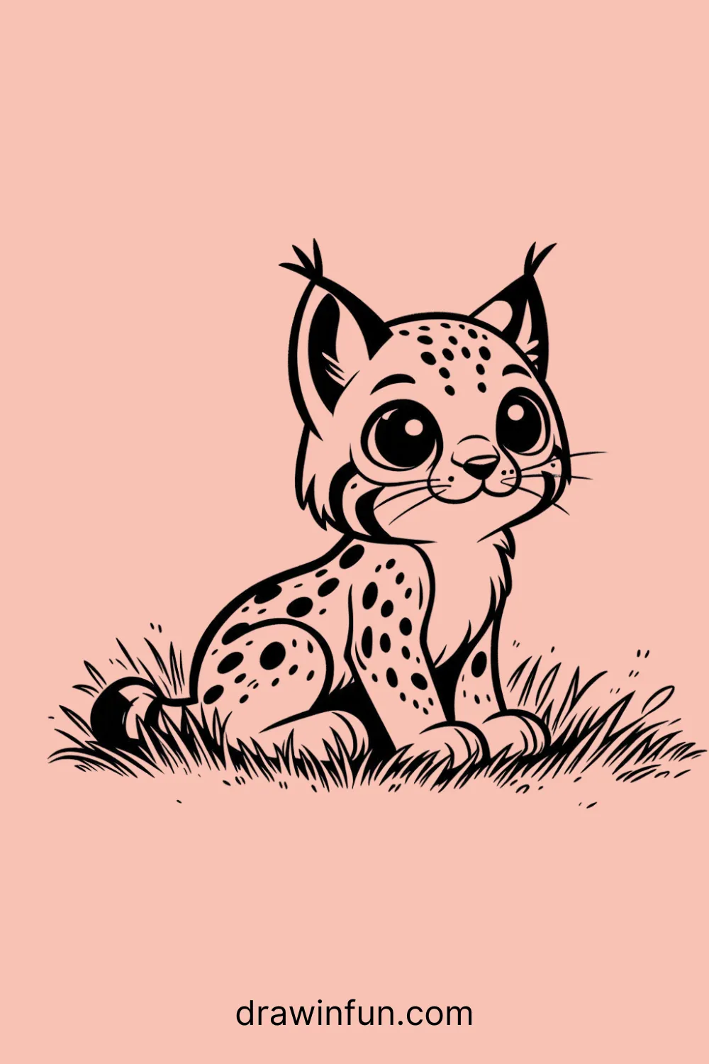 Lynx sitting in a grassy field easy drawing