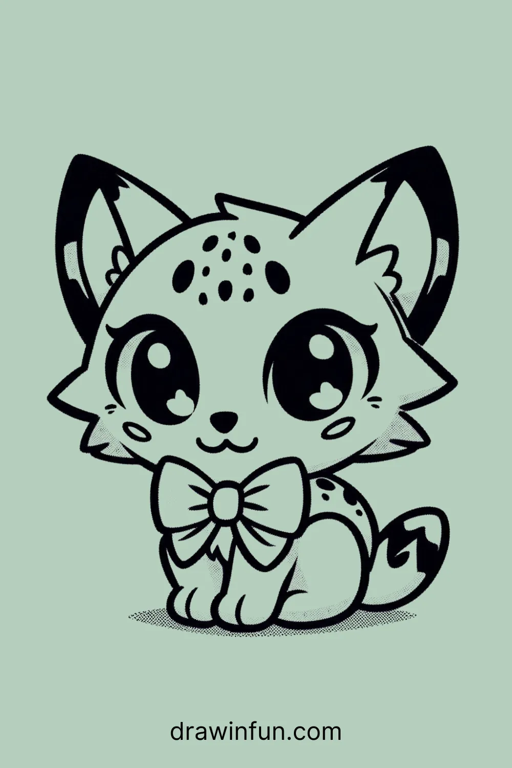 Lynx with a cute bow easy drawing