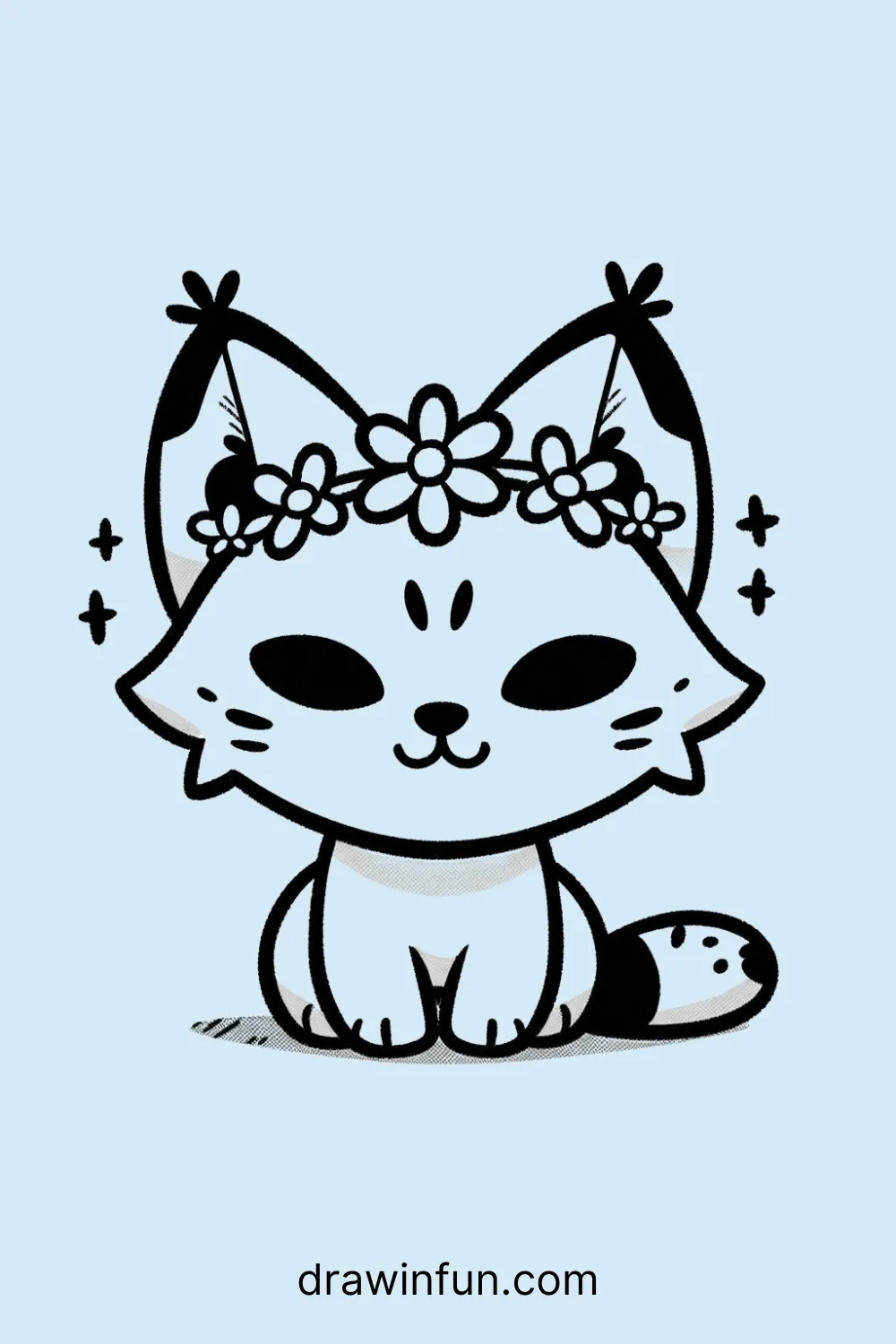 Lynx with a simple flower crown easy drawing