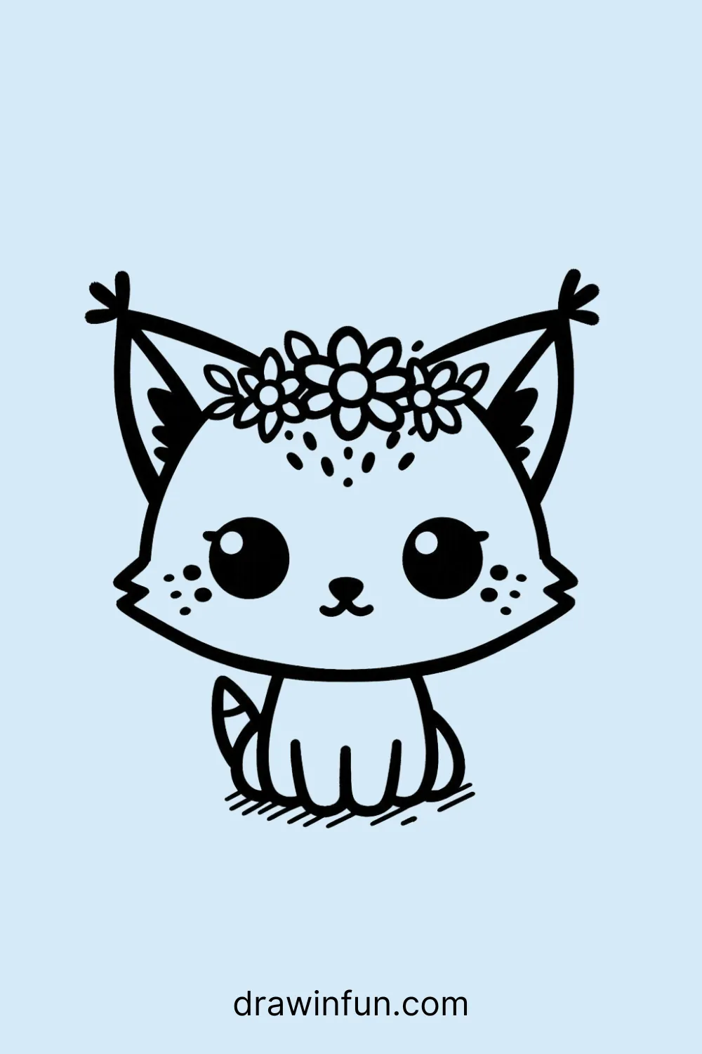 Lynx with a simple flower crown easy drawing