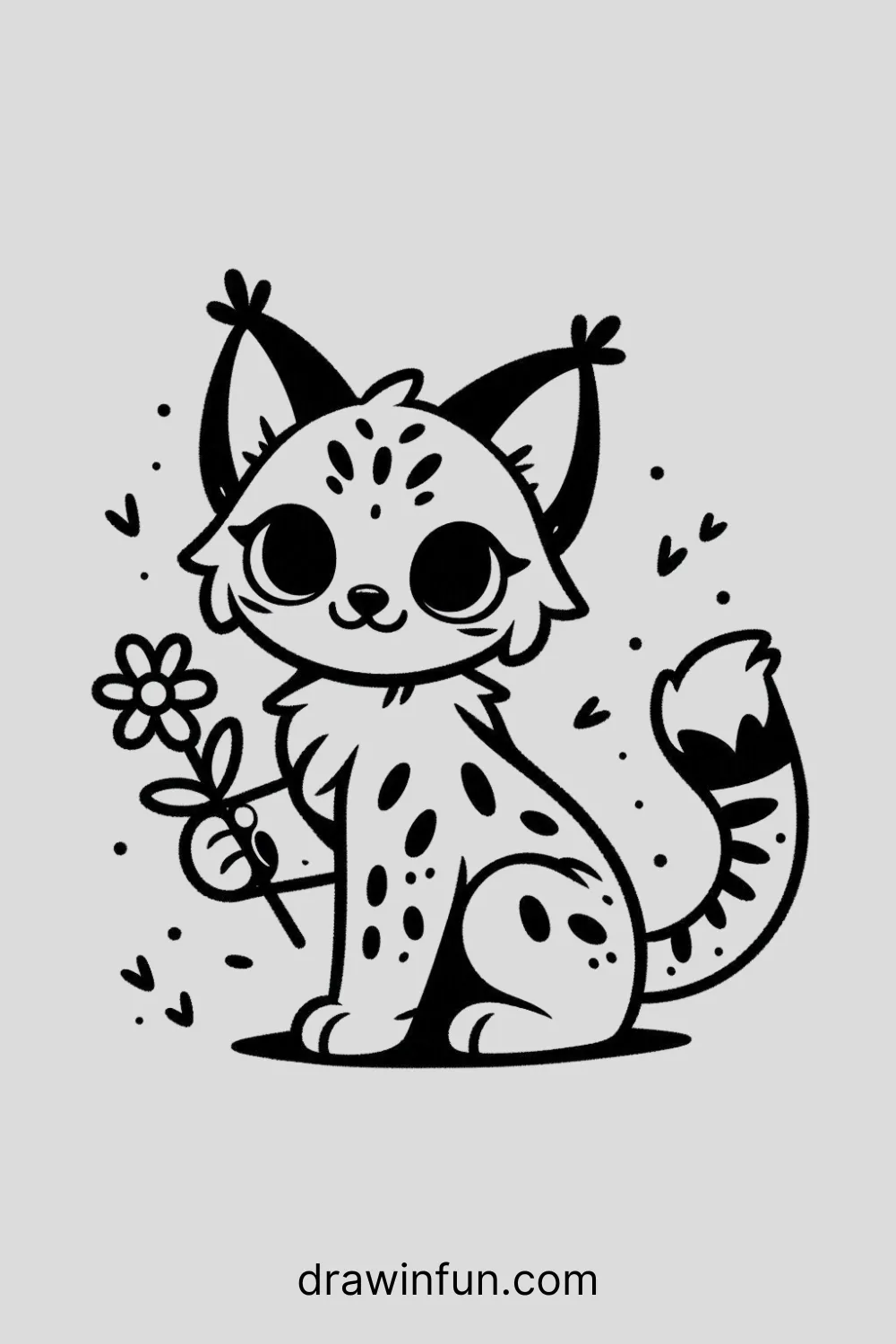 Lynx with a small flower easy drawing