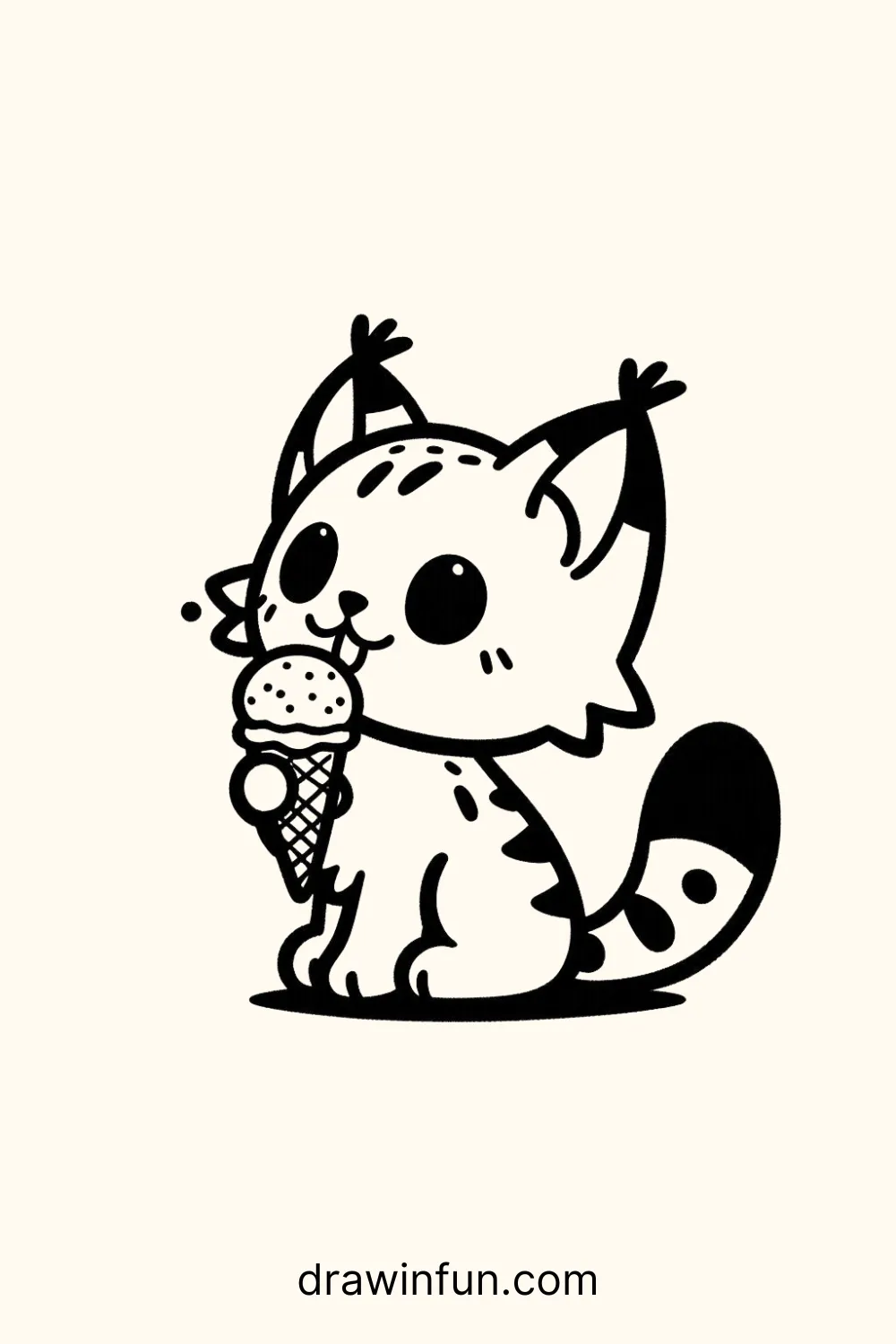 Lynx with a ice cream cone easy drawing