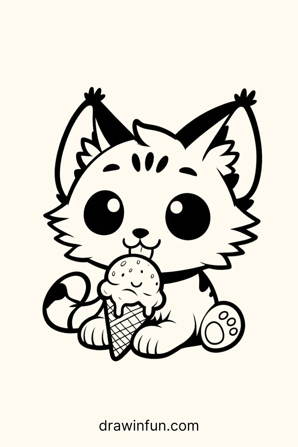 Lynx with a ice cream cone easy drawing