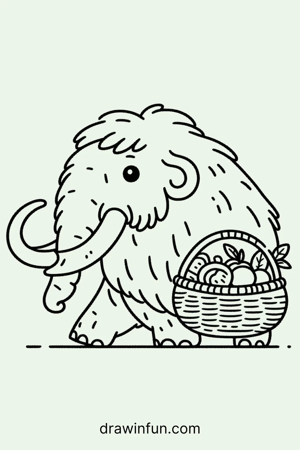 Mammoth carrying a basket of fruit easy drawing