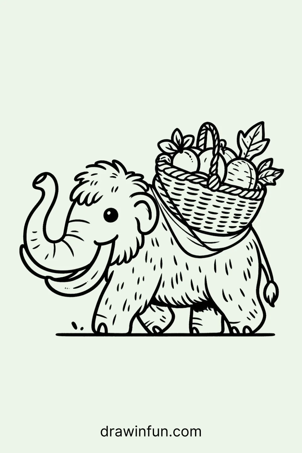 Mammoth carrying a basket of fruit easy drawing