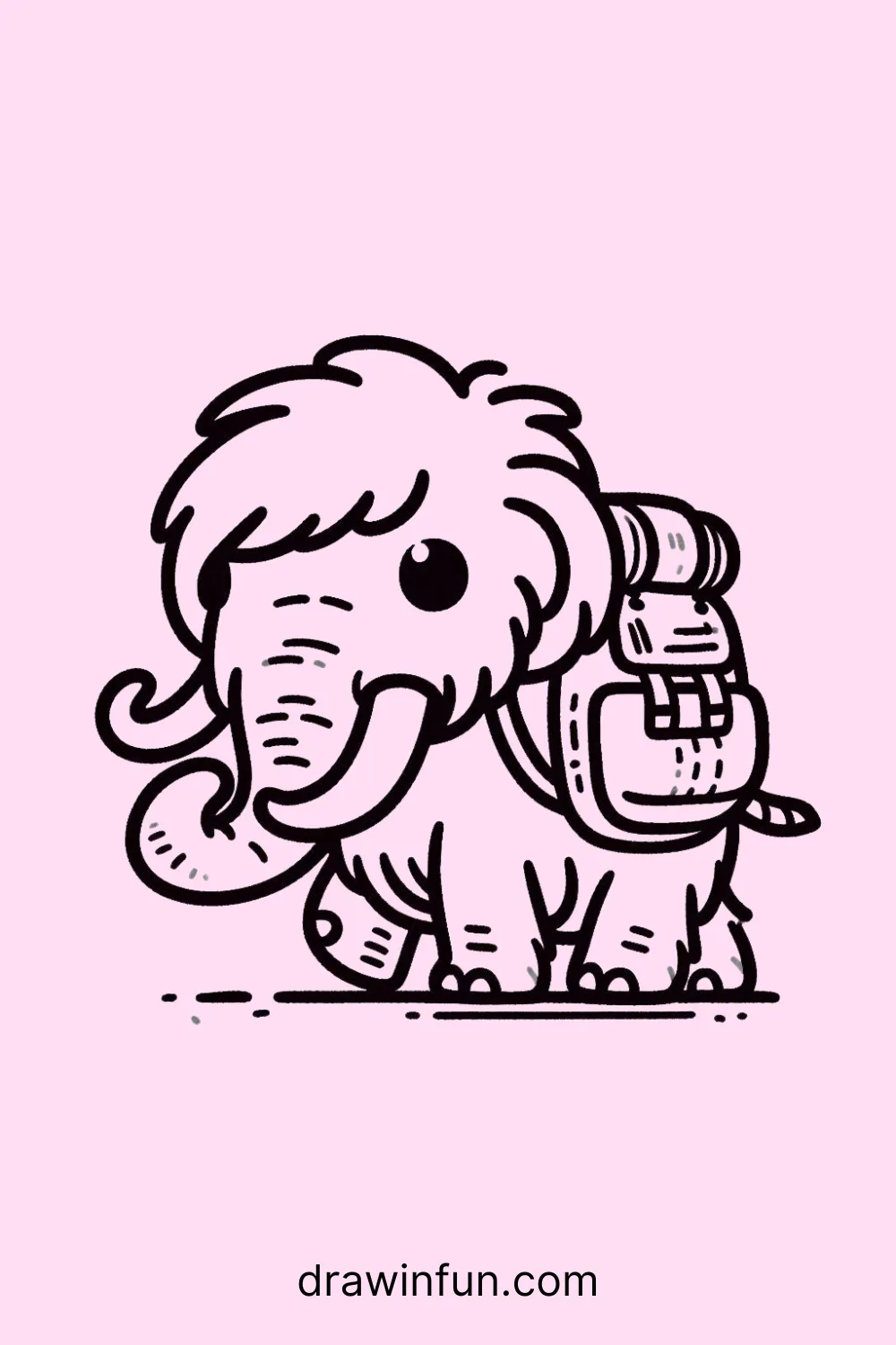 Mammoth carrying a backpack easy drawing