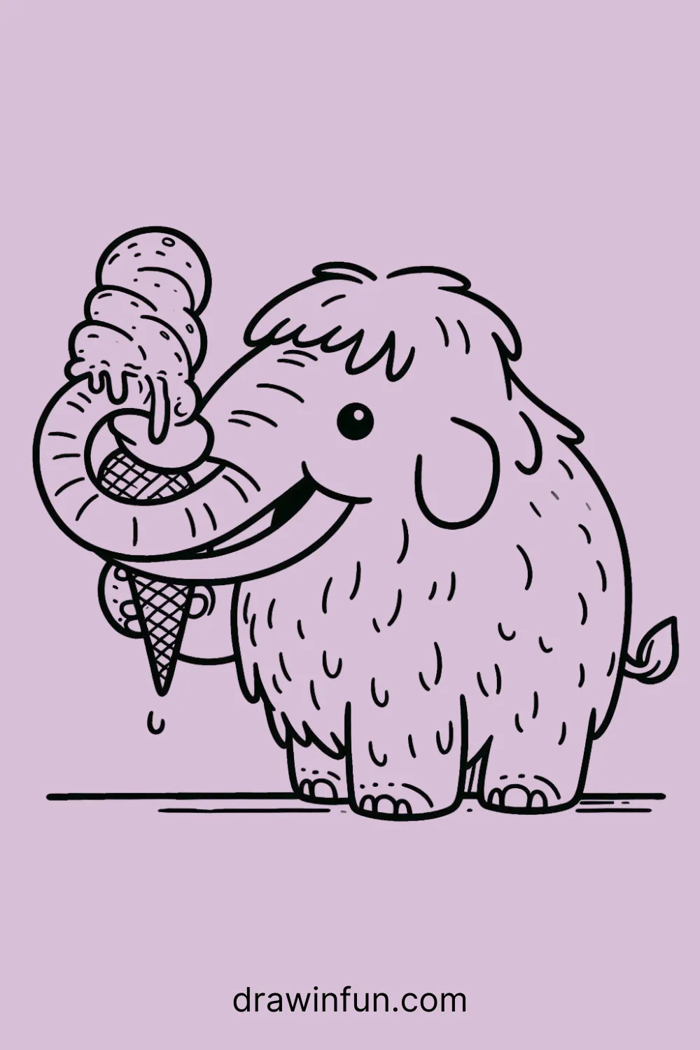 Mammoth eating an ice cream easy drawing