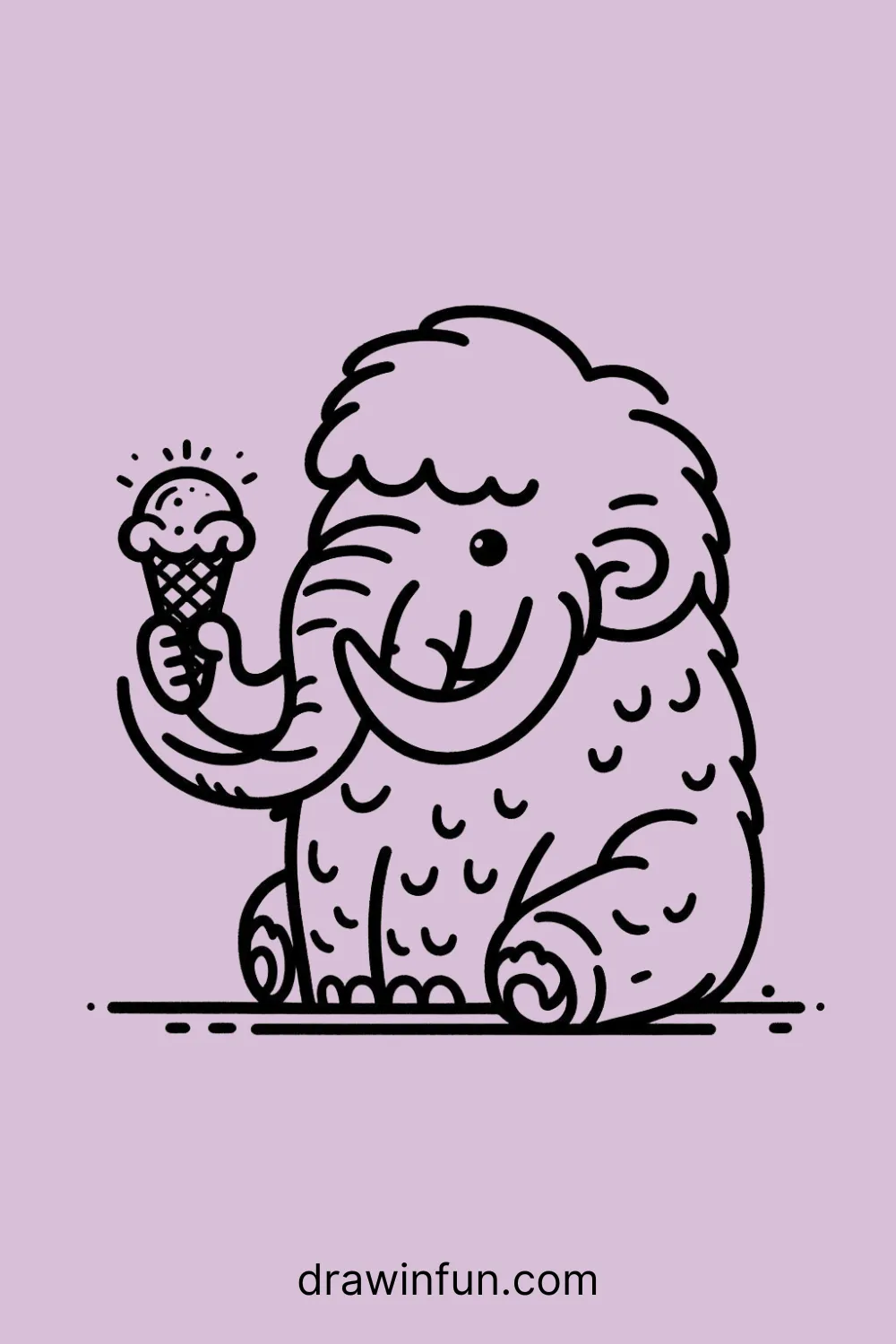 Mammoth eating an ice cream easy drawing