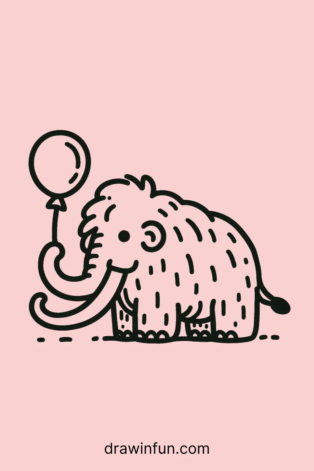 Mammoth holding a balloon easy drawing