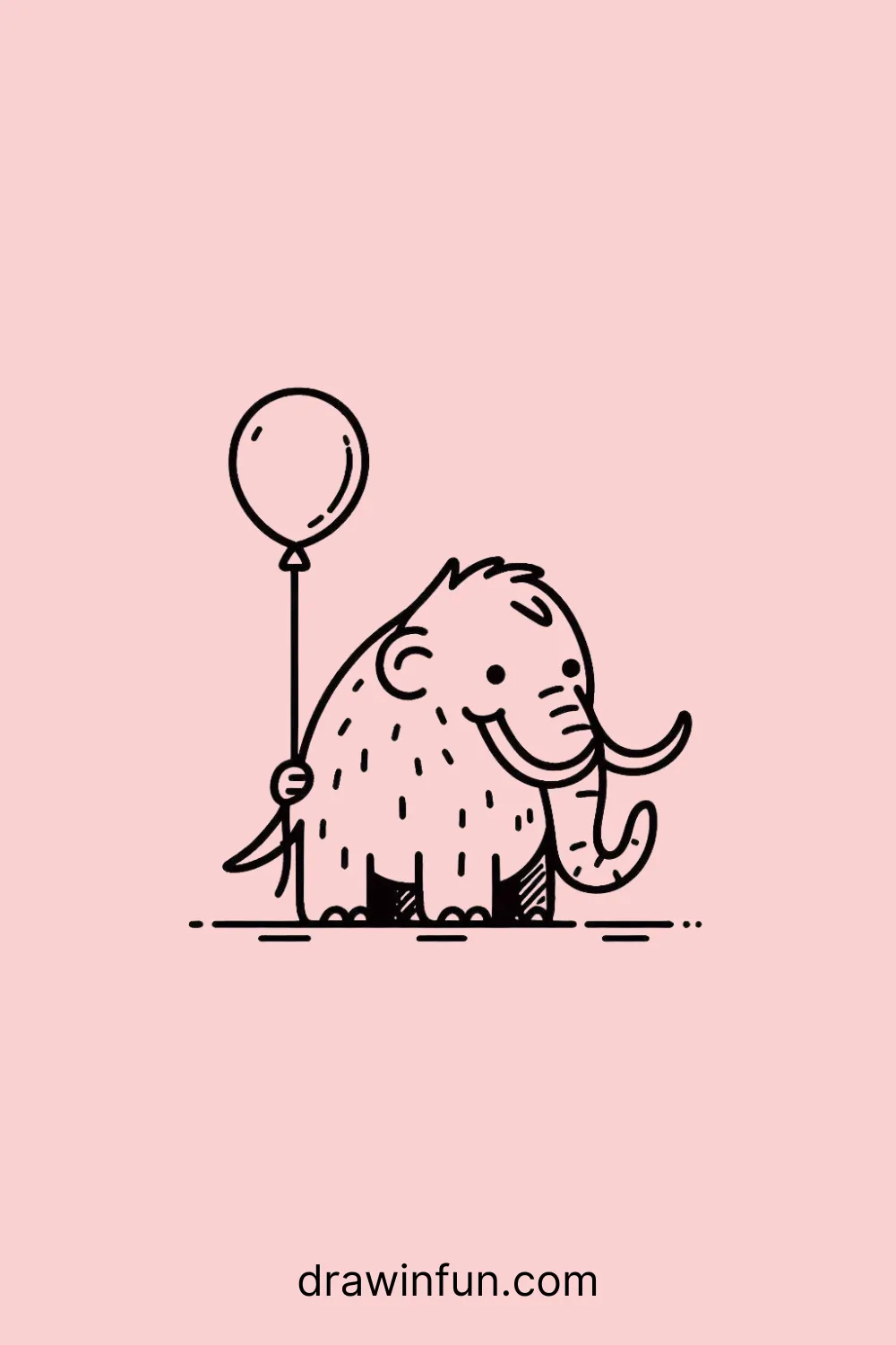 Mammoth holding a balloon easy drawing