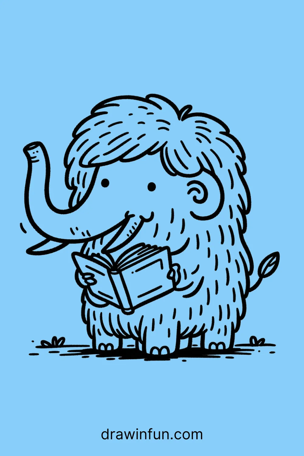 Mammoth holding a book easy drawing