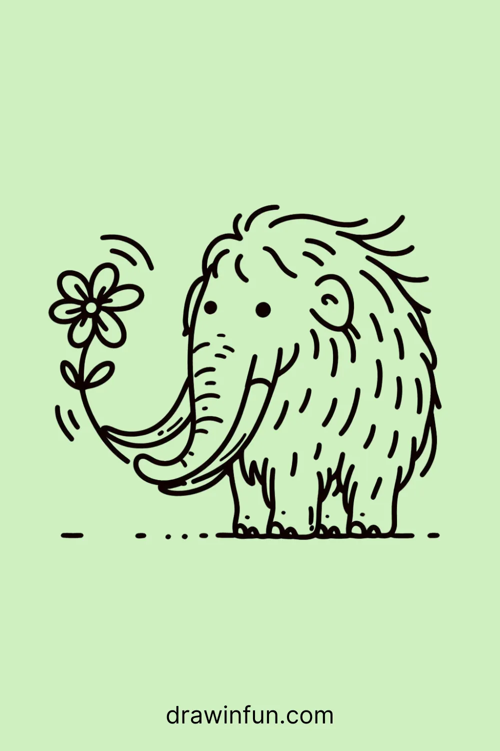 Mammoth holding a flower easy drawing