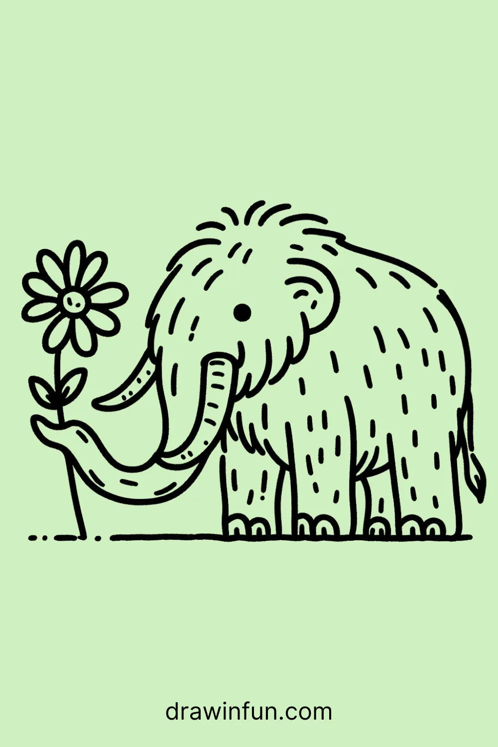 Mammoth holding a flower easy drawing