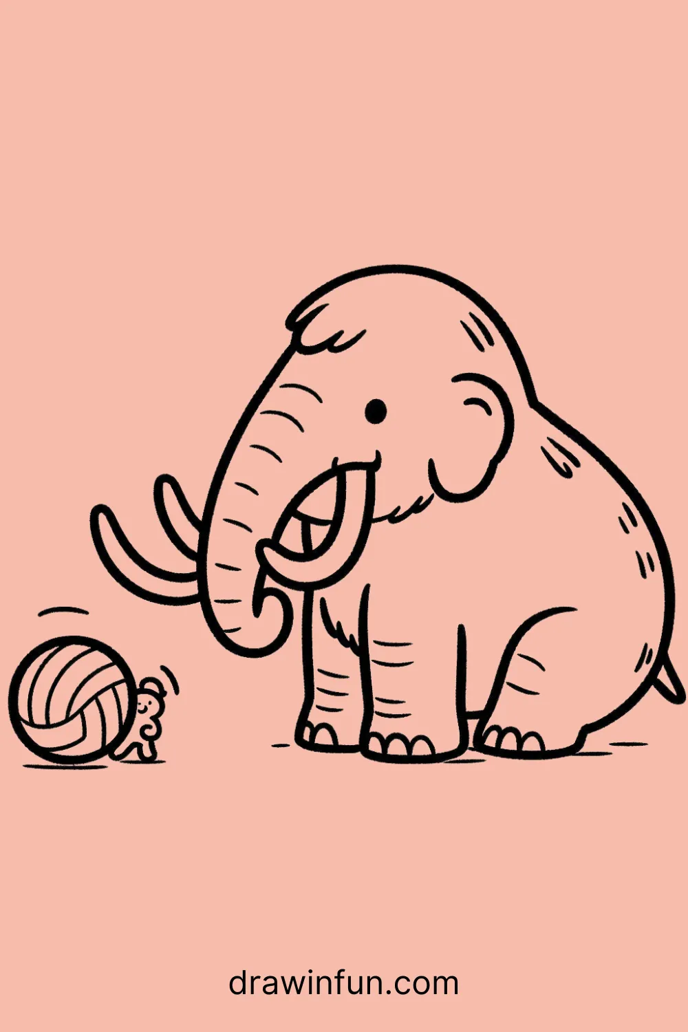 Mammoth playing with a ball easy drawing