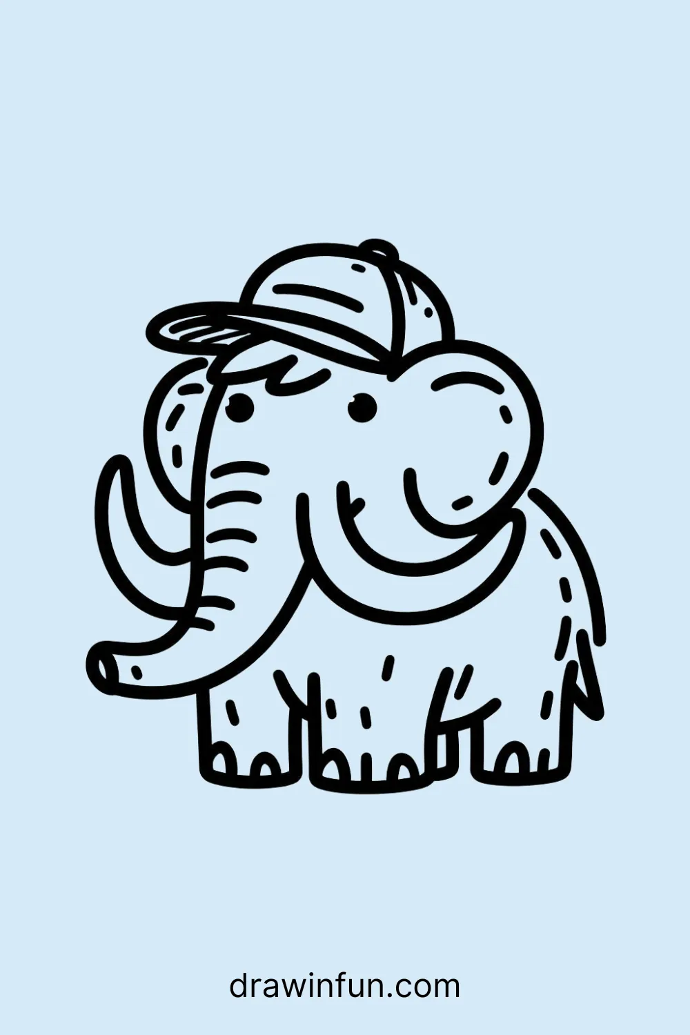 Mammoth wearing a baseball cap easy drawing