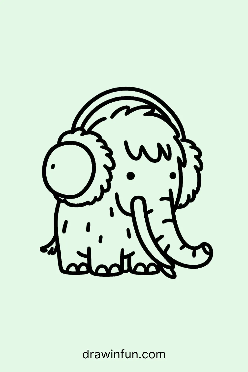 Mammoth wearing earmuffs easy drawing