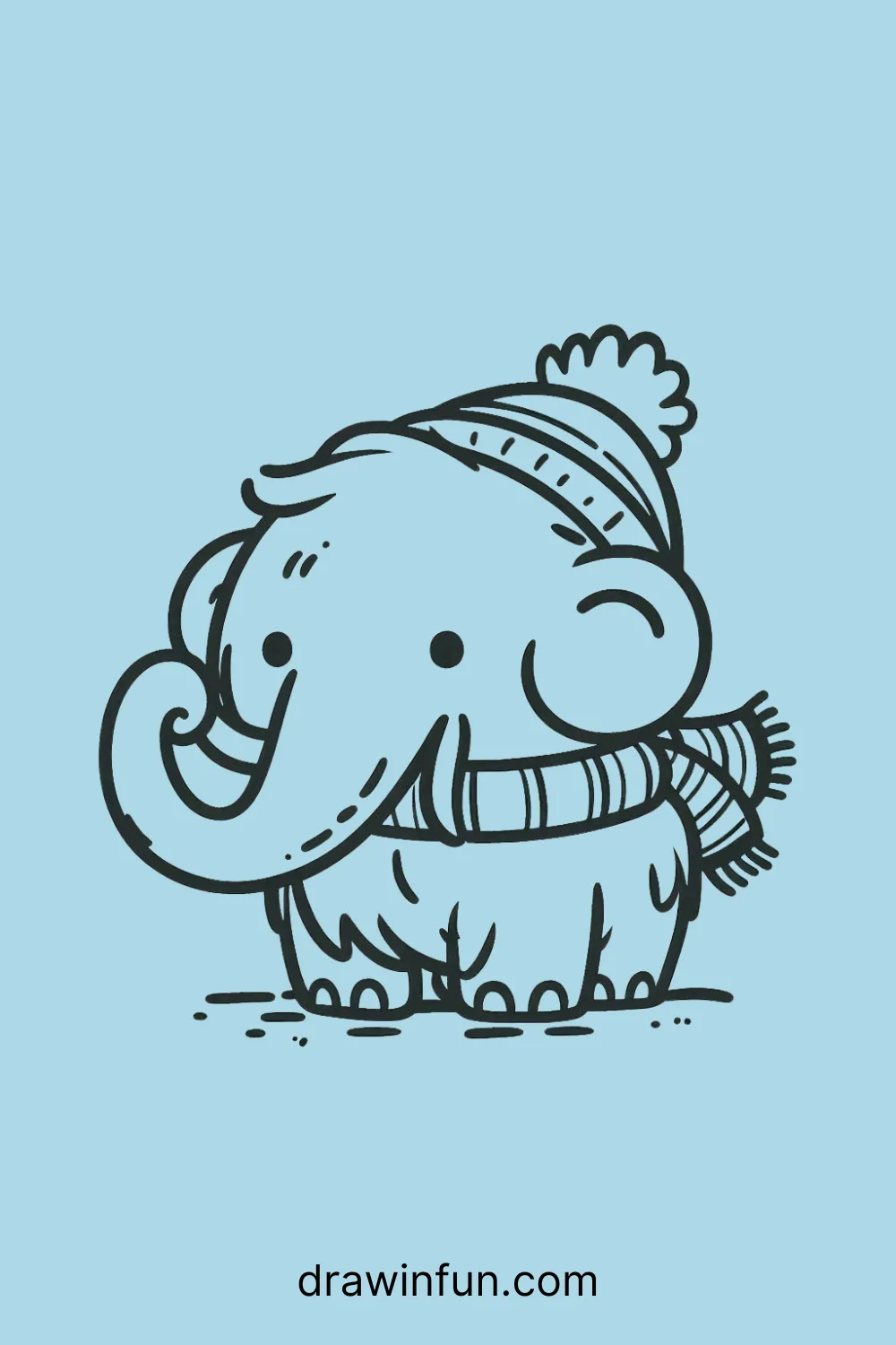 Mammoth with a scarf easy drawing