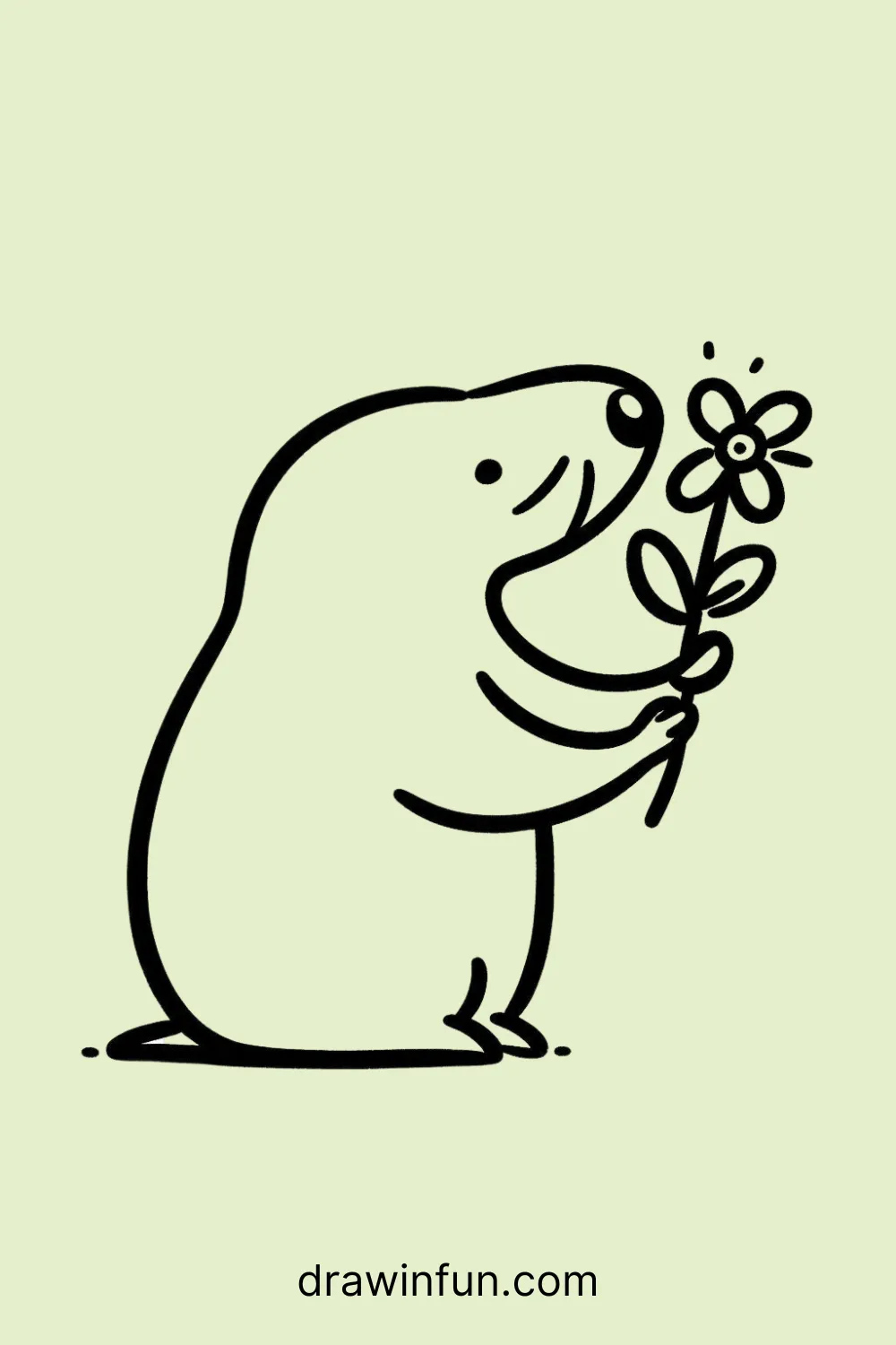 Mole holding a flower easy drawing