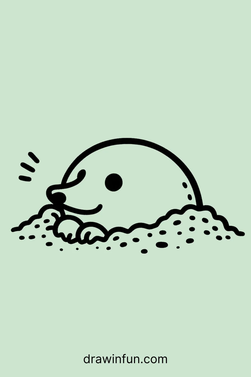 Mole peeking out of a burrow easy drawing