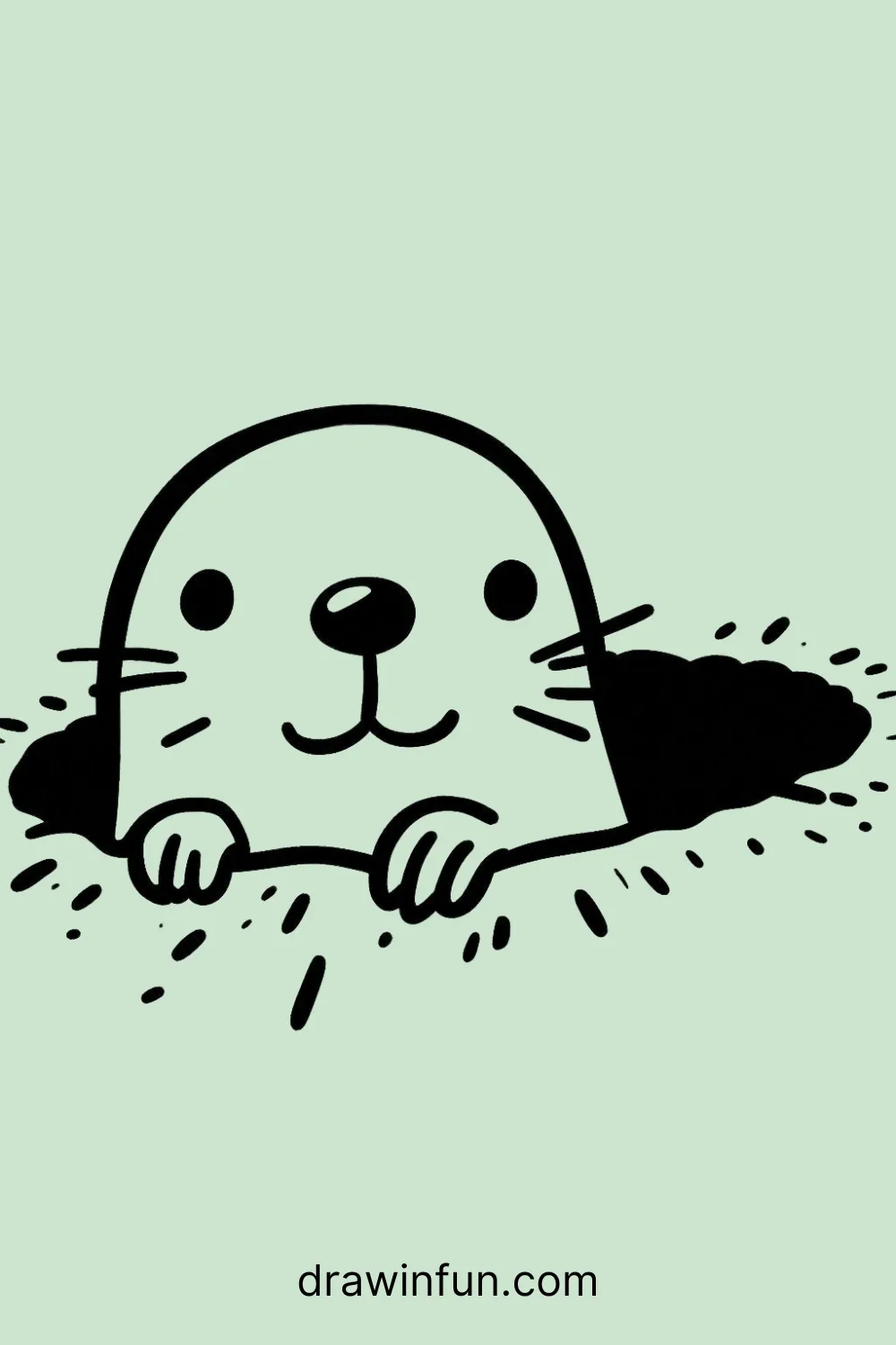 Mole peeking out of a burrow easy drawing