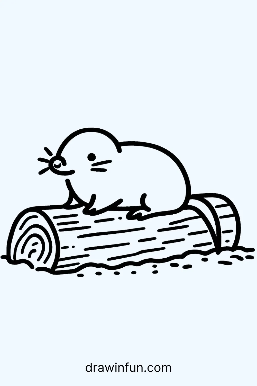 Mole sitting on a log easy drawing