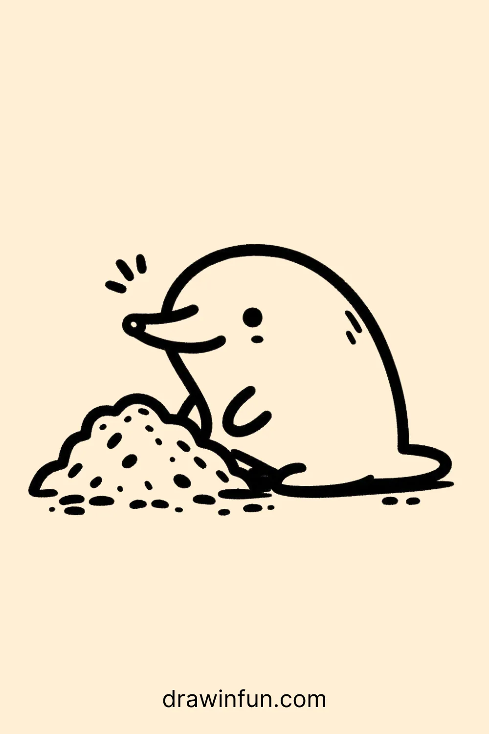 Mole standing next to a pile of dirt easy drawing