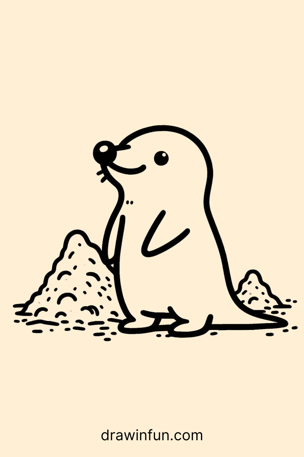 Mole standing next to a pile of dirt easy drawing