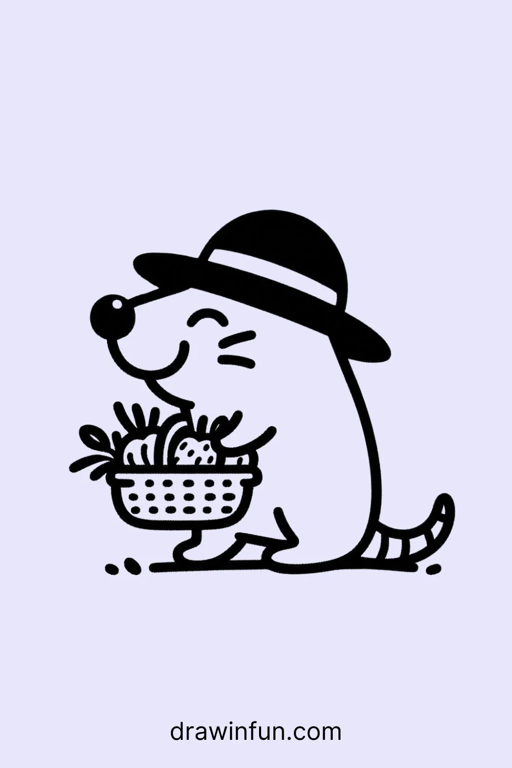 Mole carrying a basket of veggies easy drawing