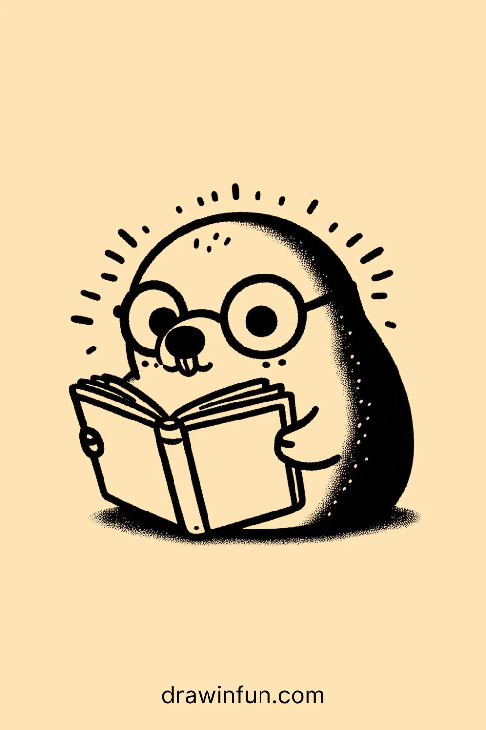 Mole with a pair of reading glasses easy drawing