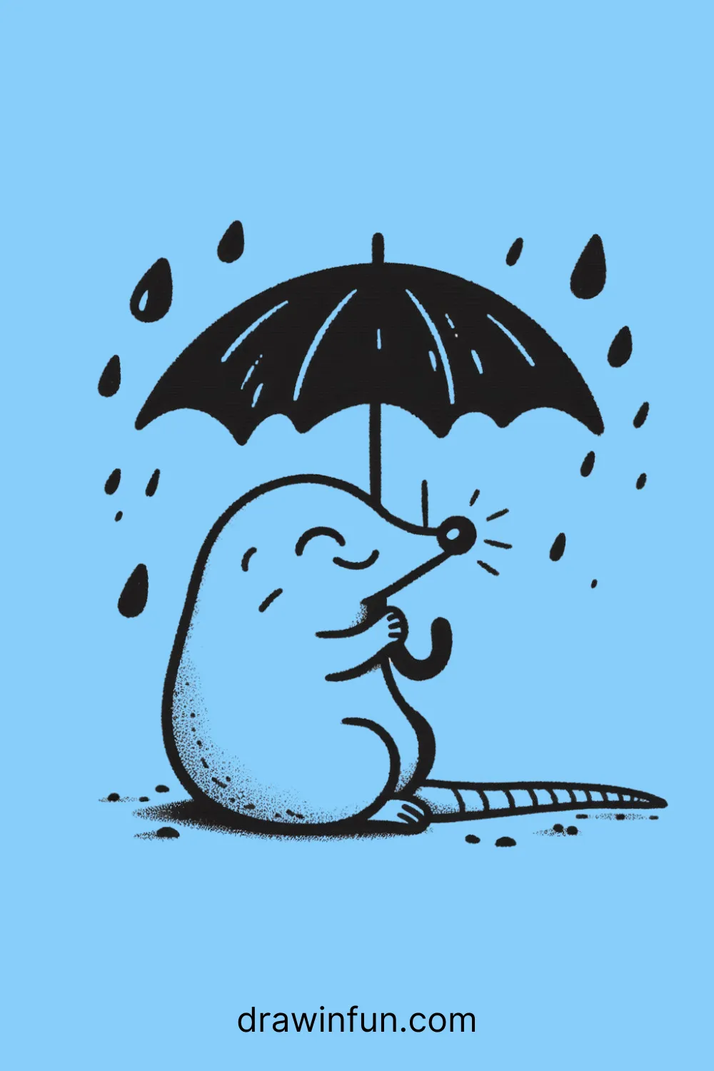 Mole with a little umbrella easy drawing