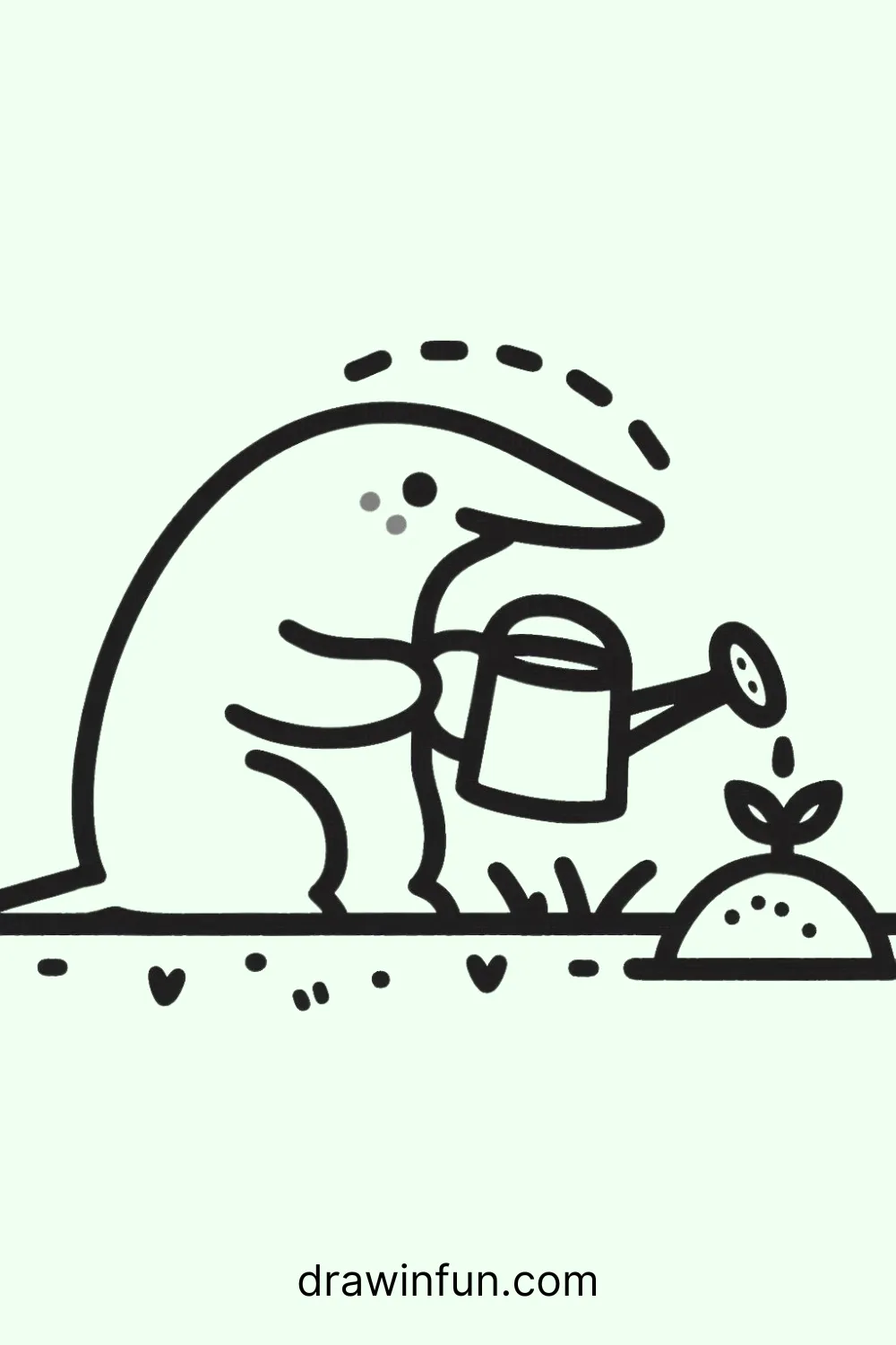 Mole with a watering can easy drawing