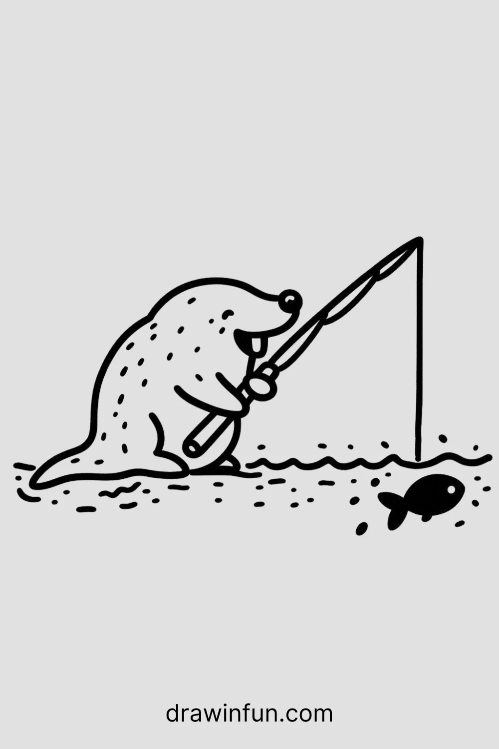 Mole catching a fish easy drawing