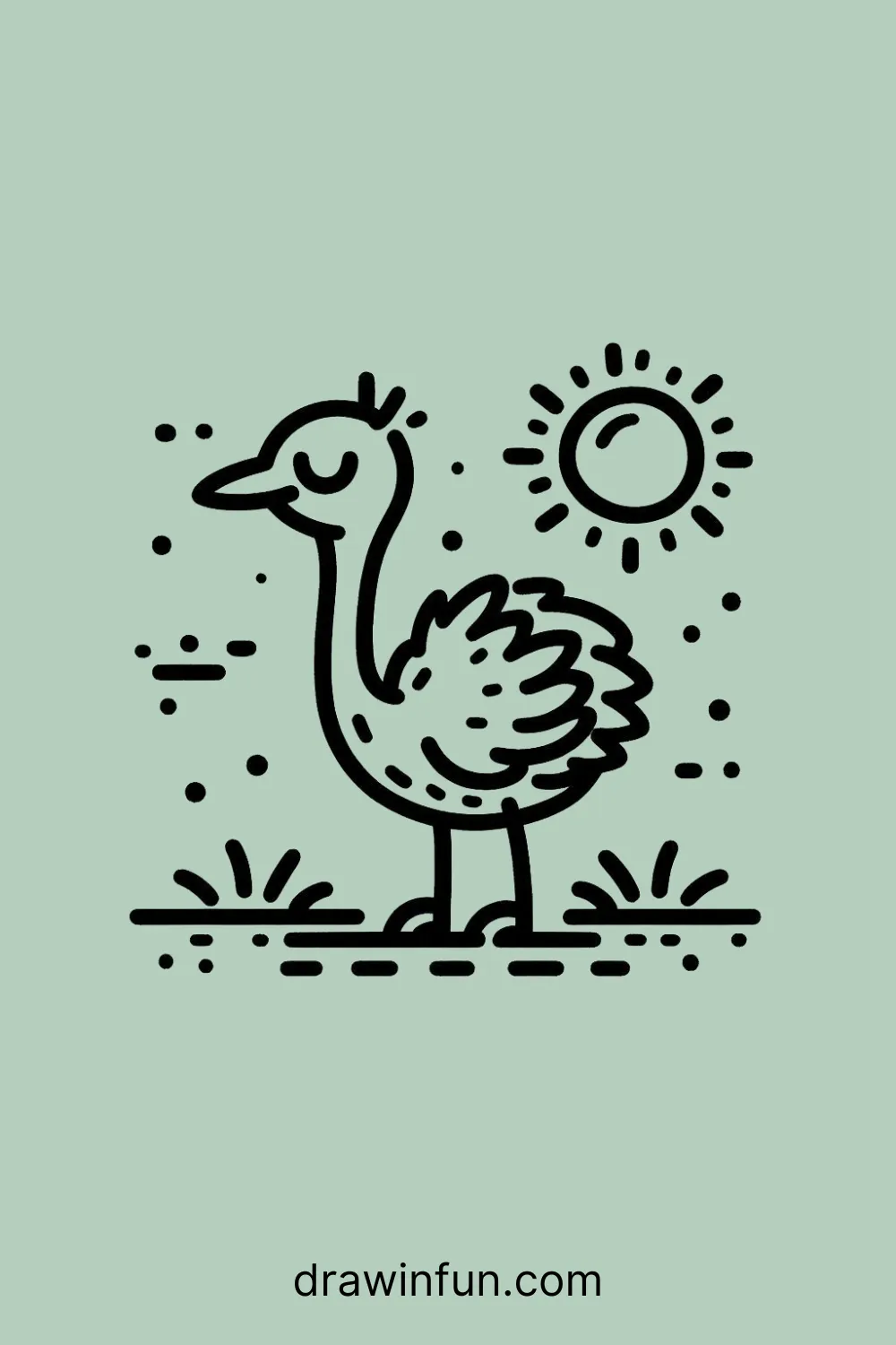 Ostrich with a Sun easy drawing