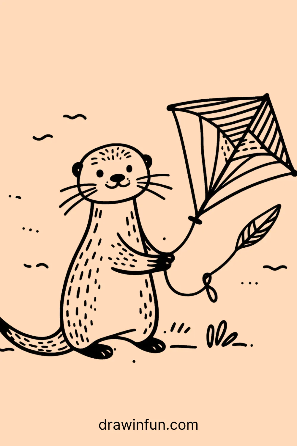 Otter flying a small kite easy drawing