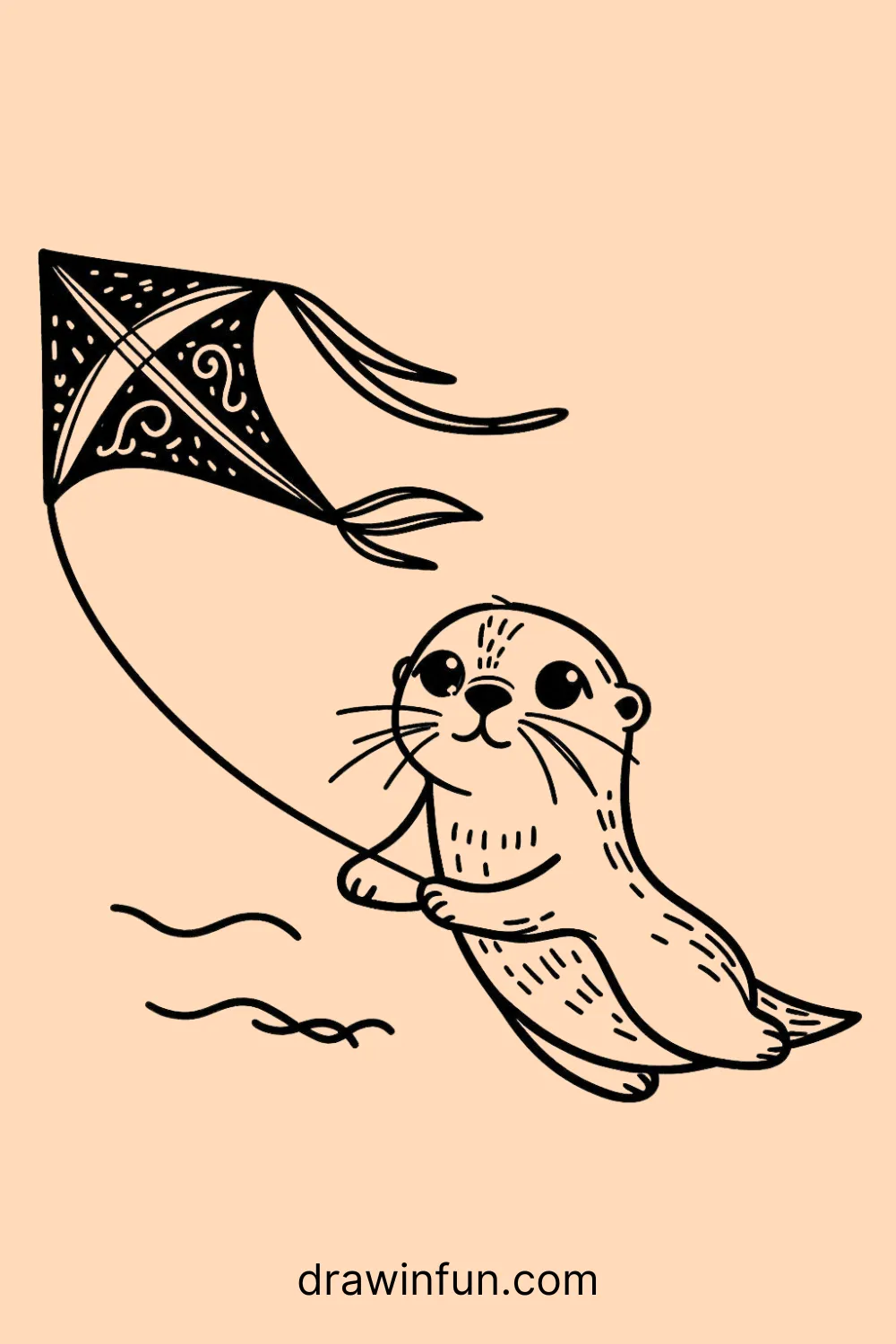 Otter flying a small kite easy drawing